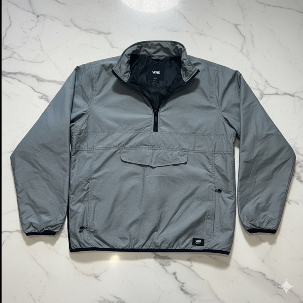 Vans Eastwood Half Zip Pullover Jacket Men’s Small Gray Black Windbreaker